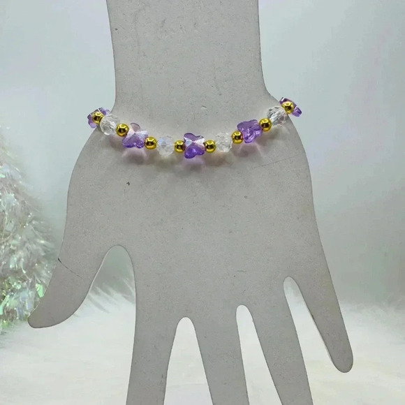Purple Butterfly Charm Beaded Bracelet - Picture 3 of 7